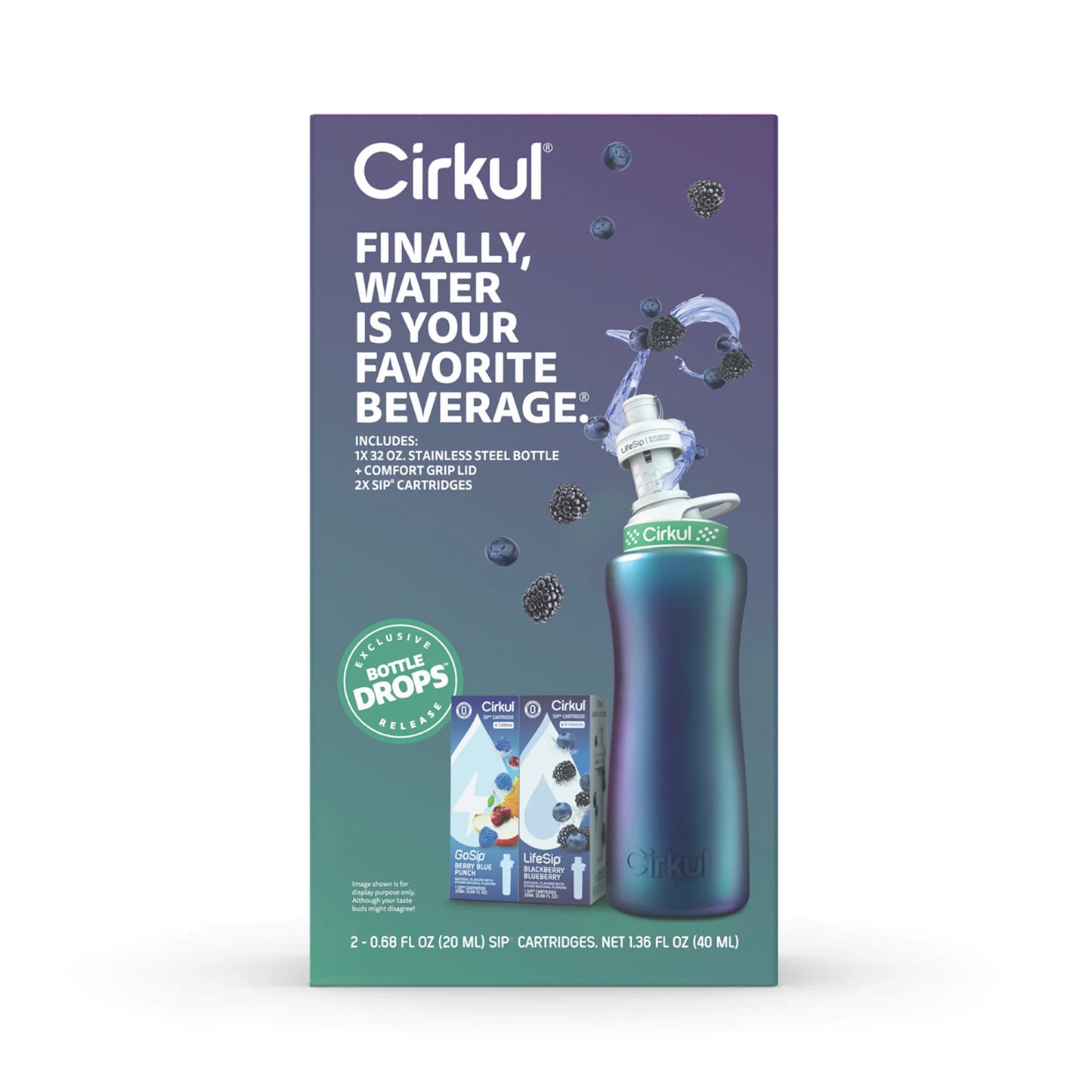 32Oz Chameleon Stainless Steel Starter Kit with Chameleon Lid 2.0 and 2 Flavor Cartridges (Blackberry Blueberry & Berry Blue Punch)