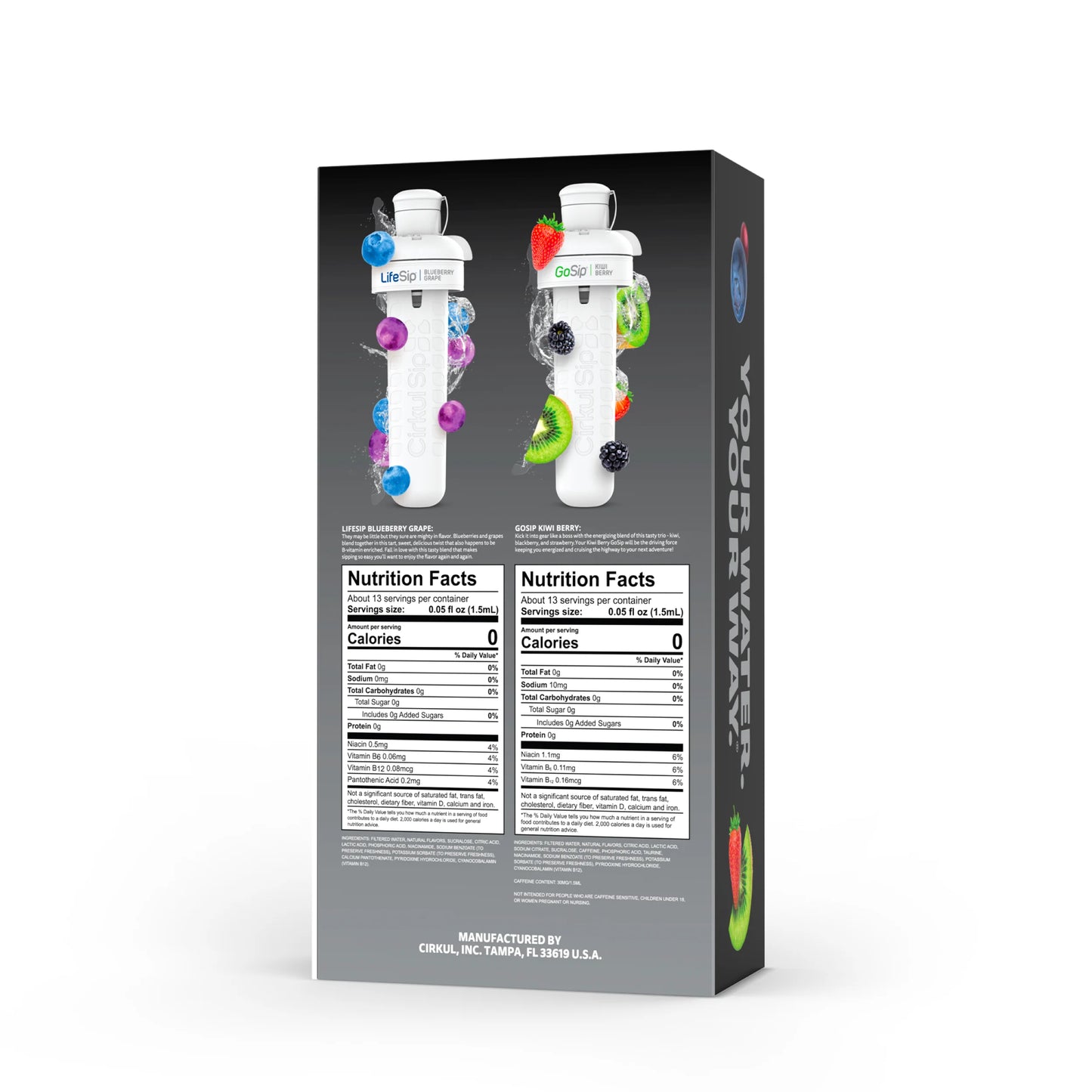 32Oz Matte Black Stainless Steel Starter Kit with Matte Black Lid 2.0 and 2 Flavor Cartridges (Blueberry Grape & Kiwi Berry)