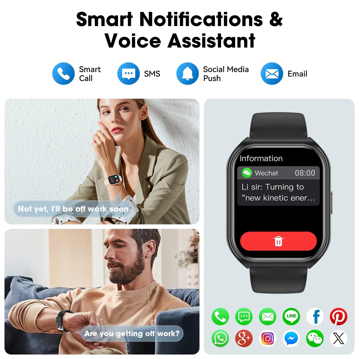 1.85-Inch Smart Watch for Men Women IP67 Waterproof Sports Smart Watch for Android Black