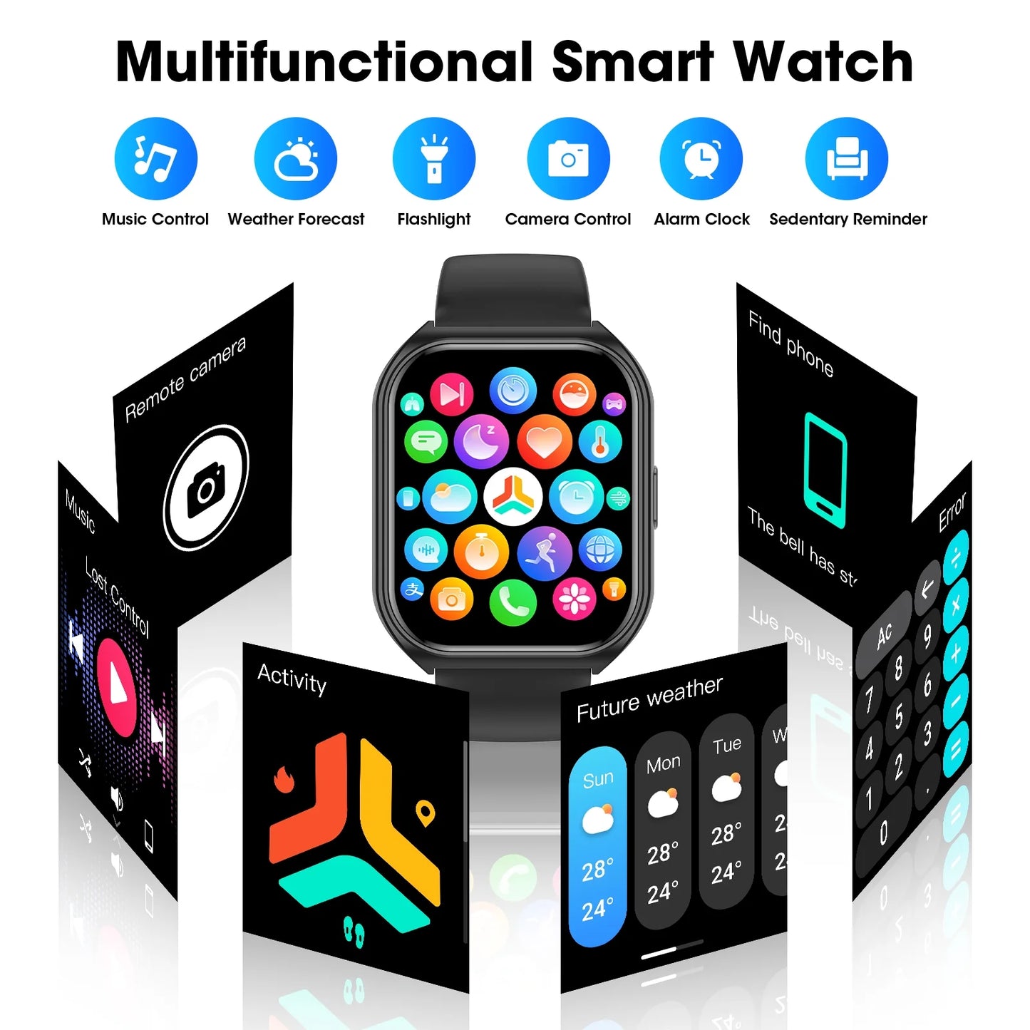 1.85-Inch Smart Watch for Men Women IP67 Waterproof Sports Smart Watch for Android Black