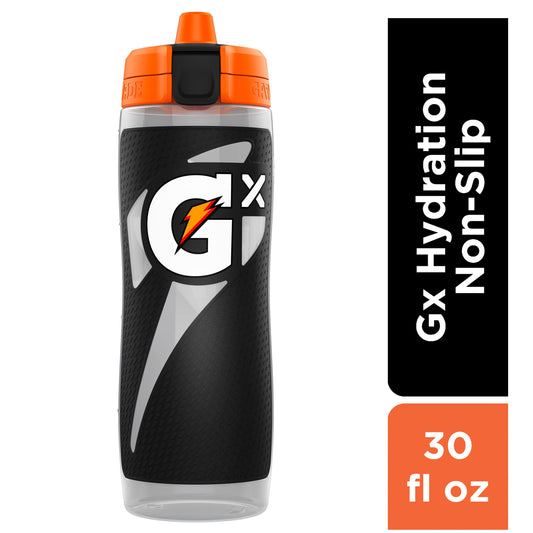 Gx Squeeze Bottle, Refillable Water Bottle, Nonslip, Black, 30 Fl Oz